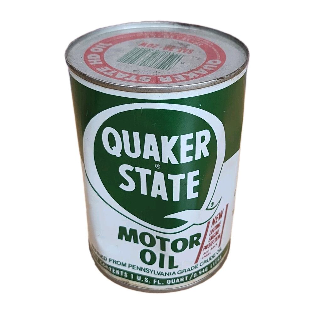 Quaker State Motor Oil Can SAE 20-20W Vintage Advertising 1 Quart Gas & Oil